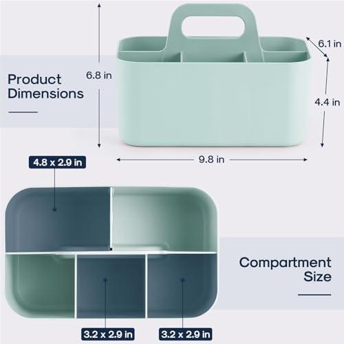 Multiuse Caddy Organizer with Handle, Portable Divided Plastic Tote Bin - Art Craft, Stationary Pen Marker Crayons, Makeup Hair Supplies Storage - Bathroom, Classroom, Dorm, Office, Desk Holder - Mint - color: Mint