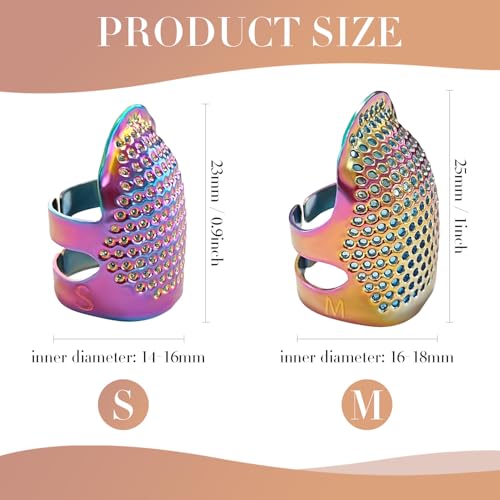 ZESION 4Pcs Sewing Thimbles, Adjustable Metal Thimbles for Hand Sewing Finger Protector, Quilting Craft Accessories for Knitting Needlework DIY Tools, Dazzling(2 Sizes, S/M) - color: Adjustable Dazzling