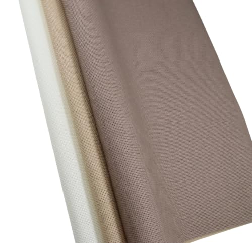 KCS 3 pc of 15" x 18"(38cmx45cm) 16 Count Cross Stitch Cotton Aida Cloth Needlework Rolled Fabric Box,16CT,Antique White +Coffee+Khaki - color: Antique White +Coffee+khaki, size: 16CT