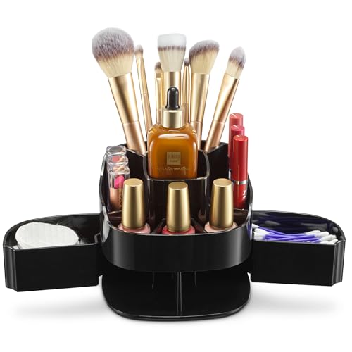 Masirs Small 360 Rotating Makeup Organizer, 5 Compartments, Square Black - color: Square Black