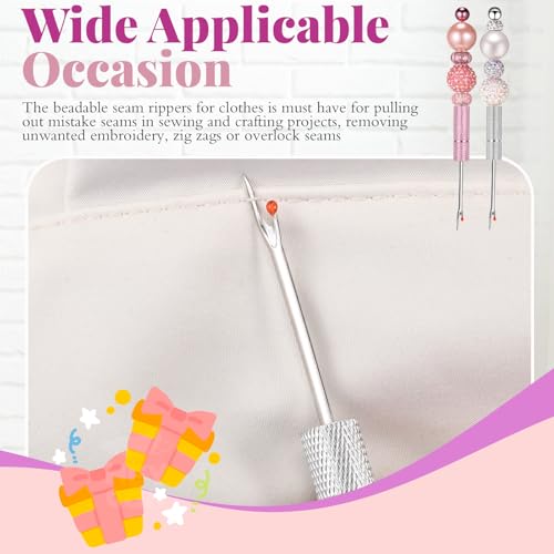 Tondiamo 4 Pcs Beadable Seam Rippers Sharp Thread Cutter Seam Rippers for Sewing Metal Embroidery Removal Tool Tag Remover for Clothes Thread Removing Cutting DIY Gift(Multicolor) - color: Multicolor