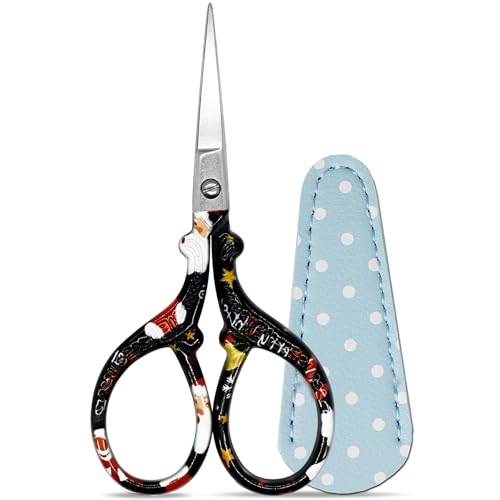Small Sharp 3.6 inch Sewing Scissors with Leather Sheath Crafts Needlework - color: Black Christmas