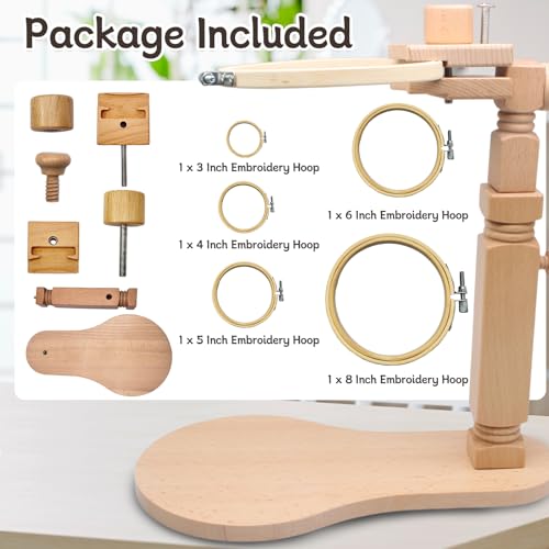 Biaungdo Adjustable Rotated Embroidery Hoop Stand with 5 Pack 5 Sizes Hoop