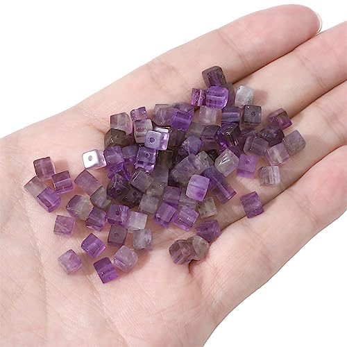 BEADIA Natural Amethyst Square Stone Beads 4x4mm 85pcs Cube Loose Semi Gemstone Beads for Jewelry Making Design - color: Amethyst