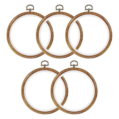 PATIKIL 5 Pieces 5 Inch Embroidery Hoops Frame Round Imitated Wood Circle Cross Stitch Hoop Ring for Embroidery Art Craft Handy Sewing Decoration - size: 5 Inch