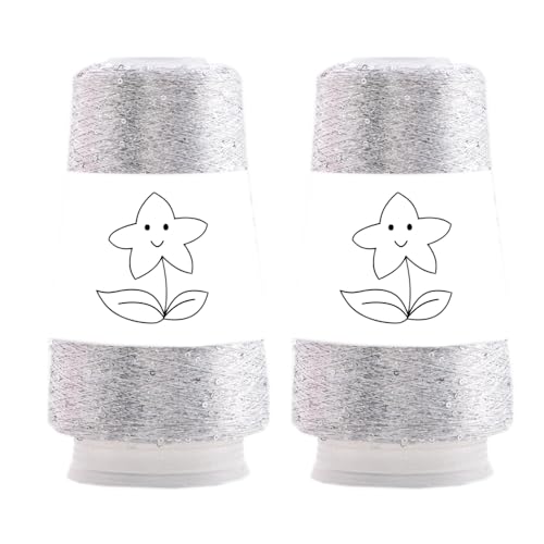 2 Balls Sequin Sparkle Lurex Yarn, Shining Glitter Metallic Knitting-in Accessory Yarn Thread for Knitting and Crochet Sweater Shawl 5000 Yards (1, Silver Glitter) - color: Silver Glitter