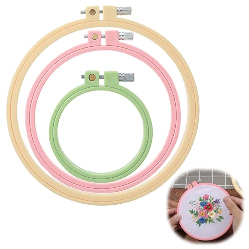 3 Pack Size Round Embroidery Hoops, Plastic Cross Stitch Hoop, Reusable Embroidery Hoop for DIY Sewing Project(Multi Color)