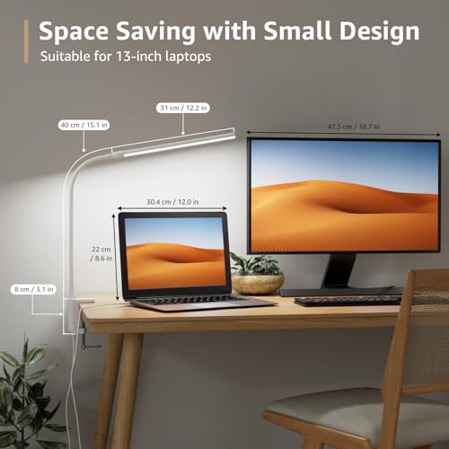 Lepro Small Desk Lamp with Clamp, LED Reading Lamps, 460LM, 5W, White - color: White