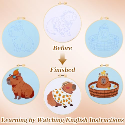 Mindsoft 3 Set Needlepoint Kit for Beginners with Hoop,Capybara - style: Capybara