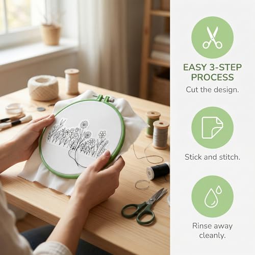 5 Pack Floral Stick & Stitch Embroidery Patterns, Water-Soluble