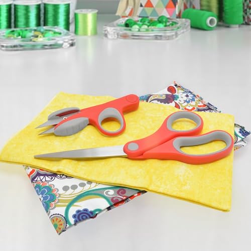 Westcott Scissors Set With 8-Inch Craft Scissors and 4-Inch Thread Snips, Red/Gray, Durable Fabric Scissors for Sewing, Quilting, and Other Craft Projects - size: 8-inch