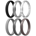 Egnaro Women's Silicone Wedding Ring 2.5mm Wide 1.8mm Thick Rubber Band Set - color: A3-Black, Silver, Marble, Dark silver, Light Gray, Metallic Platinum