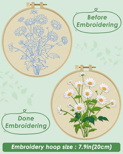 ERKOON Embroidery Kit for Beginners, Flower Cross Stitch Set Include Embroidery Cloth Hoops Threads for Craft Lover Hand Stitch with Embroidery Skill Techniques (Daisy) - color: Daisy