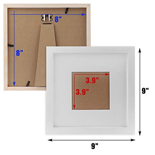 WUTL 8x8 Picture Frames Solid Wood 4x4 Square Frame with Mat White 6 Pack - color: White, size: 8x8