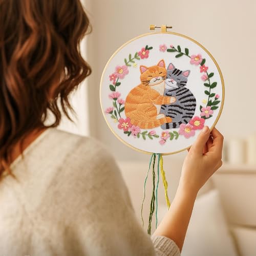 Nuberlic Cat Embroidery Kit for Beginners Adults - color: CAT