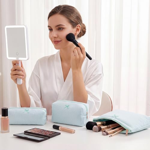 Sanwuta 3 Pcs Seersucker Pouch Cosmetic Bag Set,Mint Green - color: Mint Green