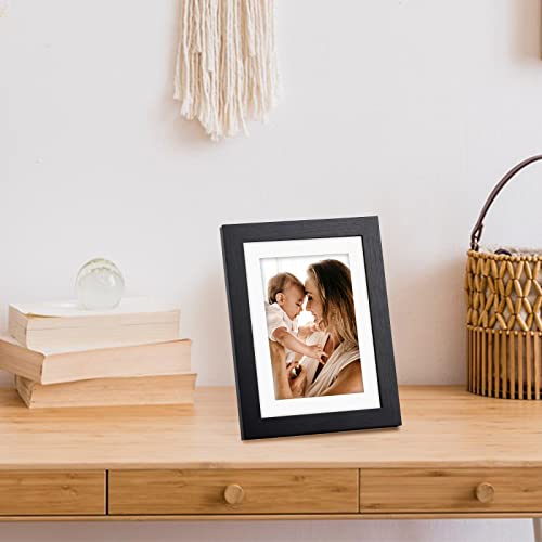TOFOREVO 5x7 Picture Frames with 4x6 Mat Set of 4, Black - color: Black Wood Grain, size: 5x7