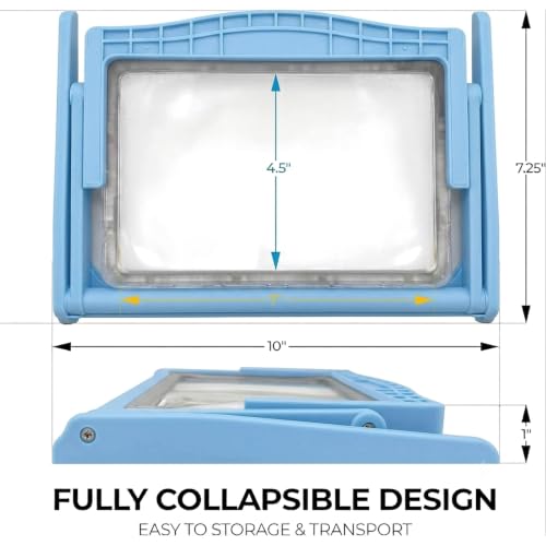 MAGNIPROS 5X LED Page Magnifying Glass, Detachable Stand, 3 Color Modes - color: Blue