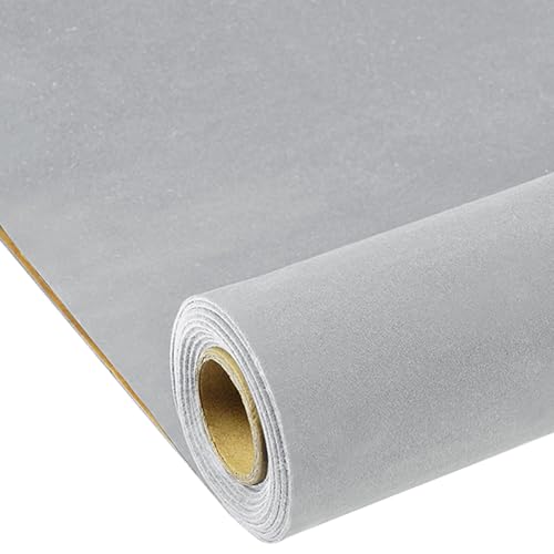 Self Adhesive Plush Velvet Fabric Sheets Velvet Flock Paper Roll Soft Flocking Fabric for Jewelry Box Felt Liner Furniture DIY Arts and Crafts 14 x 98 Inches Grey - color: Gray, size: 98"L x 14"W