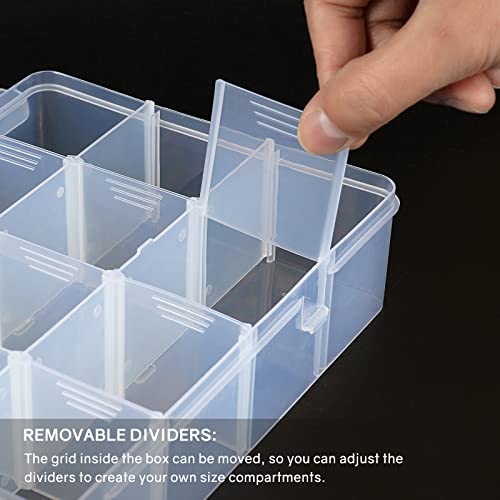 BTremary 15 Grids Clear Plastic Storage Box with Compartment, Craft Organizers and Storage, Transparent Jewelry Storage Box, Small Parts Organizer for Sewing Bead Washi Tape Thread (Pack of 2) - size: 15 Grids (Pack of 2)