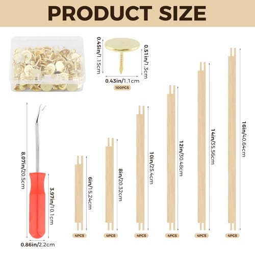 24 Pcs Stretcher Bars for Needlework, 6 Sizes(6/8/10/12/14/16Inch) Wooden Canvas Stretcher Bars with 100 Tacks, Remover, Wooden Stretcher Bars for Canvas