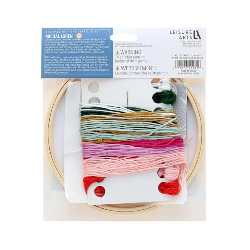 LEISURE ARTS Embroidery Kit 6" Fancy Flowers - Embroidery Kit for Beginners and Adults, Cross Stitch Kits with Patterns, DIY Starter Set for Seasonal Craft Projects