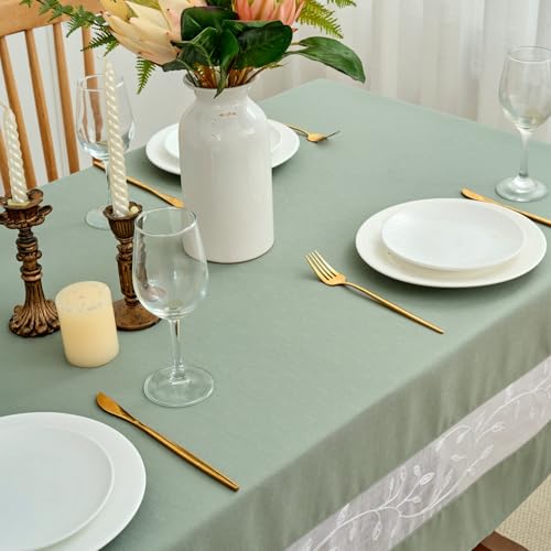 Polyester Fabric Tablecloth with Exquisite Embroidery Sheer Border-Waterproof/Wrinkle Resistant-for Dining,Indoor&Outdoor,Wedding,Holiday,Sage Green,Rectangle 60x120Inch - color: Sage Green, size: 120" x 60" (Rectangular)