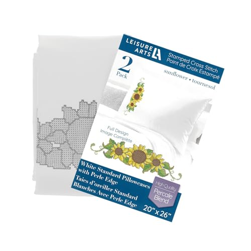 Leisure Arts Pillowcase 20"X26" Sunflower 2Pc, Embroidery Pillow Kit, Stamped Embroidery Pillowcases, Pillow Cases Stamped, Stamped Cross Stitch Cases - color: Multi Color