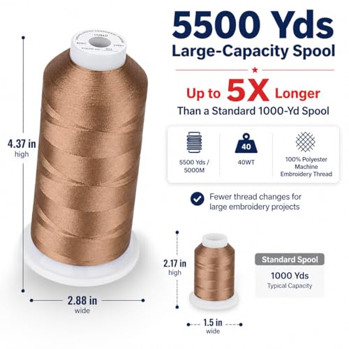 Simthread 5500Yds/5000M 40WT Polyester Embroidery Thread Light Brown 323 - color: LightBrown323