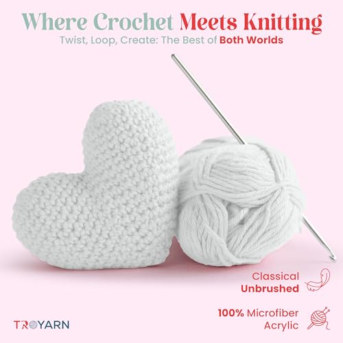 TROYARN Summer (2- Skeins Pack) Silk Effect Hand Knitting Yarn Crochet Art Lace Craft 100% Microfiber Acrylic 2x100 gr (2x383 yds) (1051055 - Sugar White) - color: 1051055 - Sugar White, size: 2 Skein
