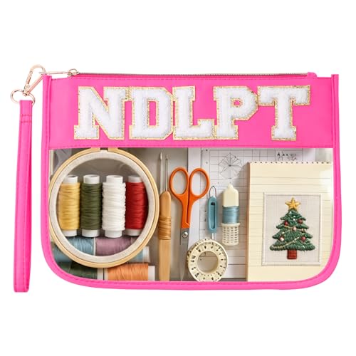 Needlepoint Project Bag Sewing Gifts Embroidery Sewing Bag Craft Storage Organizer NDLPT Clear Zip Pouch Bag - color: Hot Pink, size: Flat-M