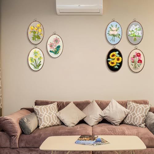 FONNUY Ribbon Embroidery 3D Flowers Pattern Design Kit Embroidery DIY Handwork Set Oval Home Decoration (Sunflower) - style: Sunflower