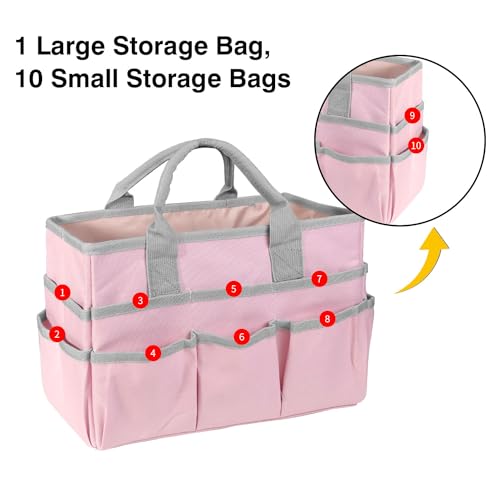 Teacher Handle Tote Bag Organizer ,Tote Bag Organization for Crafts,Art,Paper,Books ,School,Sewing,Travel with Handles,Ofiice Supplies StorageTote Bag Organization for Crafts,Art,Paper,Books (Pink)