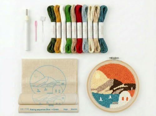 Meoe&heome Punch Needle Kit for Beginners, DIY Embroidery Set with 20+ Patterns(Coastal Sunset) - color: Coastal Sunset