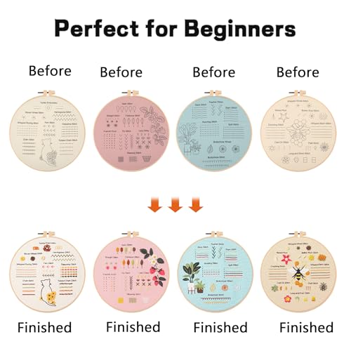 JOINRUN Beginner Embroidery Kit for Adults, 4 Pack with Video Tutorial - color: Strawberry