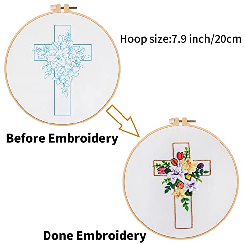 Louise Maelys Cross Lily Embroidery Kit for Beginners, Easter Jesus Pattern - color: kit-1