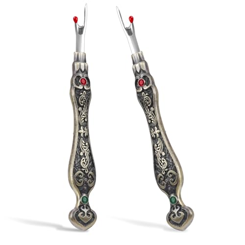 2Pcs Vintage Seam Rippers, Metal Stitch Remover Set, European Carved Handle Stitch Ripper, Sharp Durable Handy Crafting Removing Threads Tools for Needlework, Leatherwork (Antique Brass) - color: Antique Brass