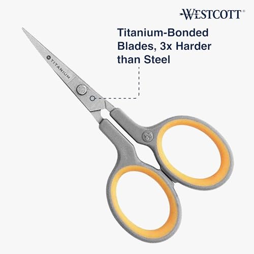 Westcott 4" Embroidery Scissors with Titanium-Bonded Blades, for Crafting, Sewing & More, Gray/Yellow