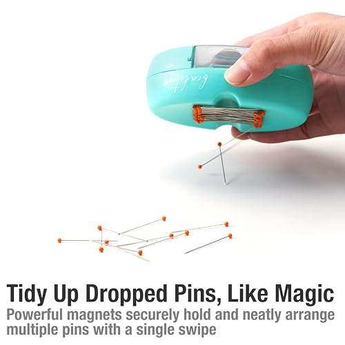 Beaditive Magnetic Pin Cushion with Drawer - Strong Magnet Pin Holder Cushion for Sewing - 50 Glass Head Quilting Pins Included - Chic Pincushion Caddy for Sewing Pins, Paper Clips, Screws – Turquoise - color: Turquoise