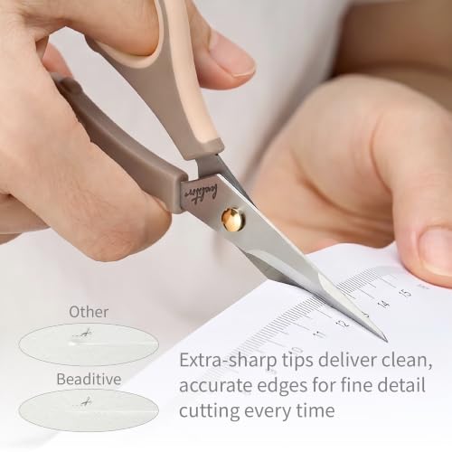 Beaditive Precision Craft Scissors - Ultra Sharp Stainless Steel Blades & Non-Slip TPR Handles - Adult & Kid Scrapbooking Scissors With Safety Cap For Home, Office, School (Milk Tea) - style: Milk Tea