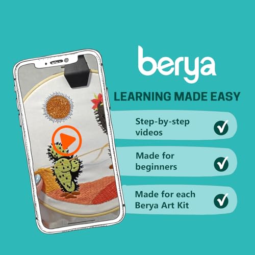 BERYA Funny Cactus Embroidery Kit with Embroidery Hoop, Easy Embroidery Kit for Beginners, Include Instructions, Display Stand, Printed Cloth, Threads and Tools - with Video Tutorials (BEC003) - color: cactus blue and green