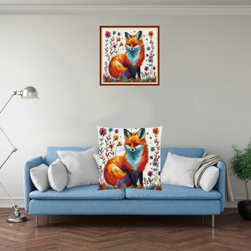 Fanxvivy Stamped Cross Stitch Kits for Adults Beginners Pillow Needlepoint Kit with Embroidery Pattern Needlework Kit Prestamped Stitches Kit 11CT Cross Stitching-Colorful Fox 18x18 inch - color: Pre-pattern 08