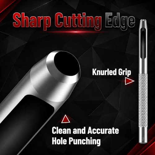 UNCO- Hollow Leather Hole Punch Set, 2.5mm-10mm, 9 pcs, Silver, Carbon Steel Leather Hole Punch Tool with Storage Bag