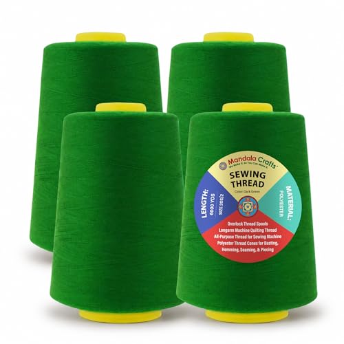 Mandala Crafts 20S/2 Dark Green Polyester 4 Pack of Serger Threads Cones - color: Dark Green, size: Pack of 4 20S/2 24000 YDs