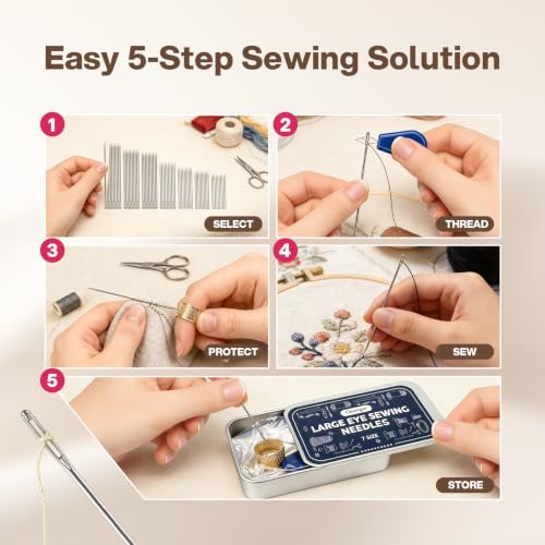 CLEANGOR 70Pcs Sewing Needle Set, 7 Size Large Eye Hand Sewing Needles Kit