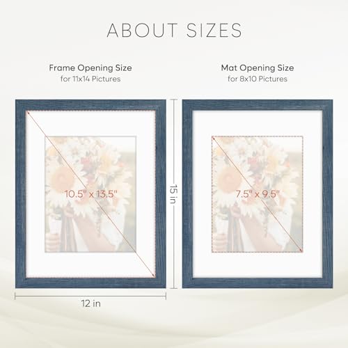 Golden State Art 11x14 Blue Picture Frame Mat for 8x10 Real Glass - color: Blue, size: 11x14