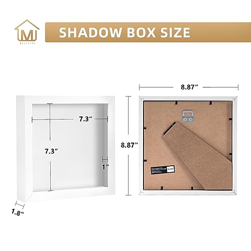 Muzilife 8x8 Small Shadow Box Wood Picture Frame with Stand, Glass, White - color: 1pcs 8x8-white