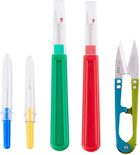 Seam Ripper and Thread Remover Kit,2 Big and 2 Small Sewing Stitch Thread Unpicker and 1 Sewing Trimming Scissor Nipper Tool for Thread Remove(Multi-Color) - color: Multi-color