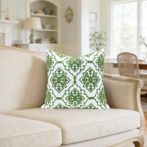 Slow Cow Embroidered Throw Pillow Cover 18 x 18 Inch Green - color: Green Bohemian Flower, size: 18" x 18" (Pack of 1)