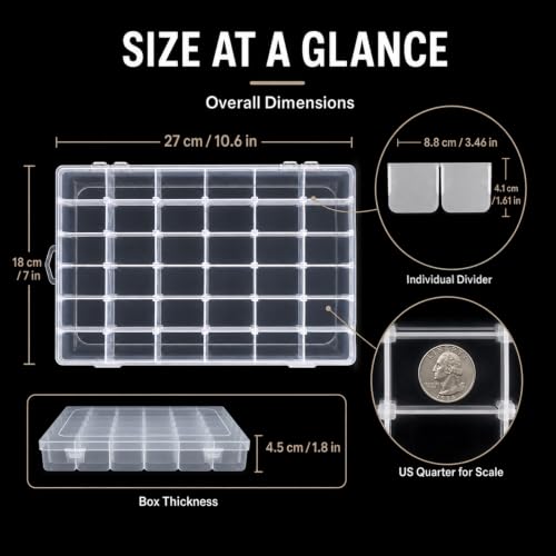Guyuyii 2 PC 36 Grid Clear Bead Storage Containers with Adjustable Dividers - size: 2 Pack 36 Compartments